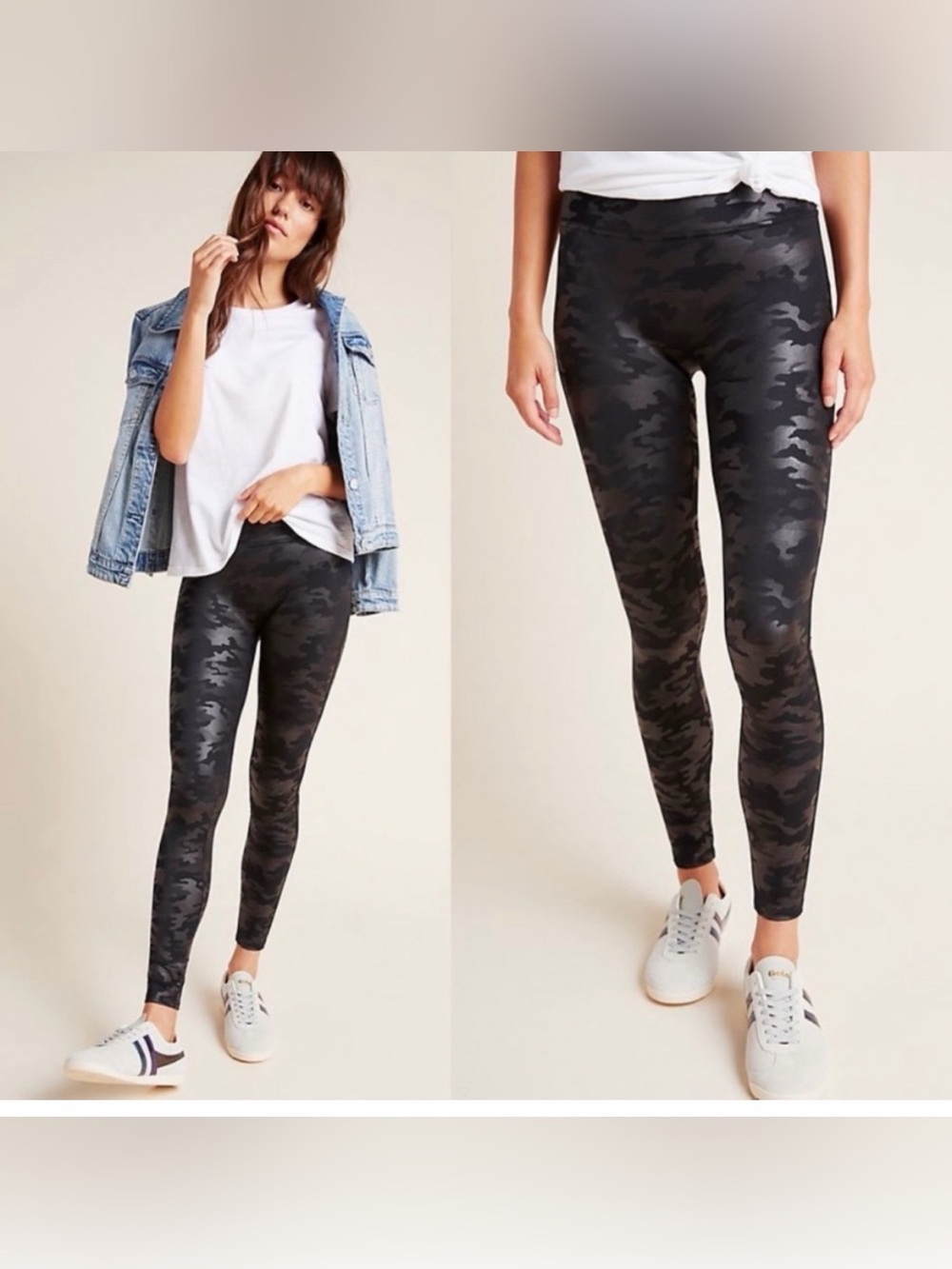 Spanx Faux Leather Camo Leggings Size Medium Women's Black